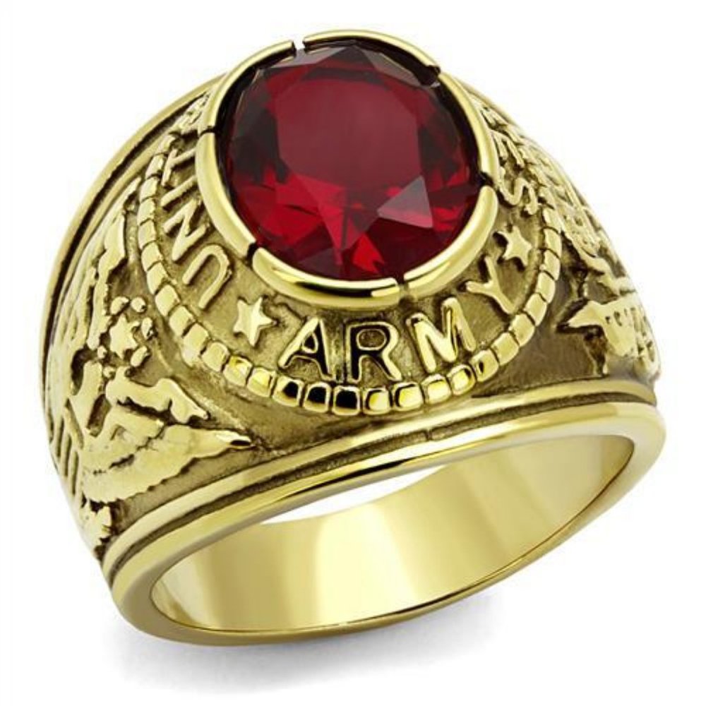 United States Us Army Corp Ring - Army Military Rings Gold Red Stone